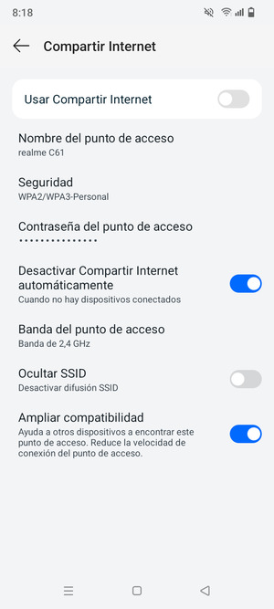 Seleccione Contraseña del punto de acceso
