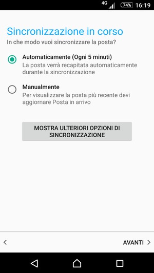 Seleziona la tua opzione preferita e poi AVANTI