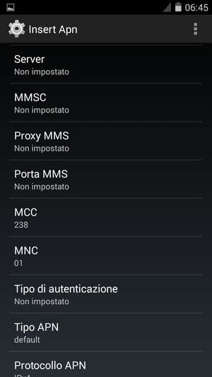 Scorri verso il basso e inserisci le informazioni di internet