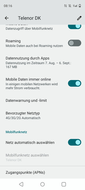 Scrollen Sie und wählen Sie Zugangspunkte (APNs)