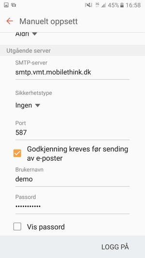 Bla ned og skriv inn utgående serveradresse