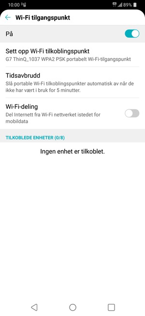 Telefonen din er konfigurert for bruk som et modem