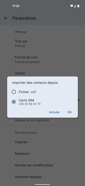 Sélectionnez Carte SIM puis OK