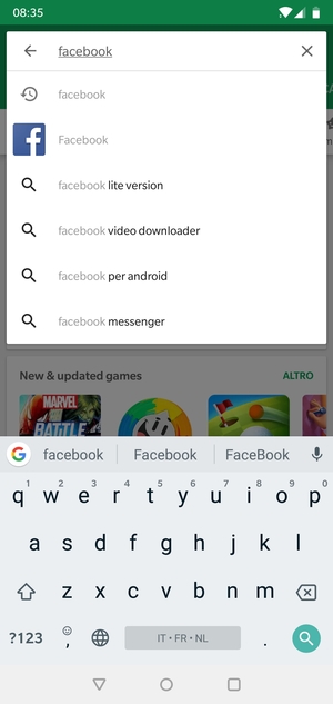 Inserisci il nome dell'app e seleziona Cerca