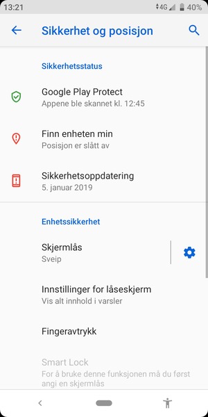 For å aktivere skjermlåsen, gå til Sikkerhet og posisjon-menyen og velg Skjermlås