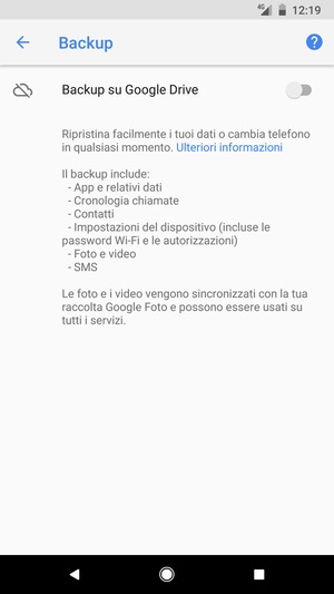 Attiva Backup su Google Drive