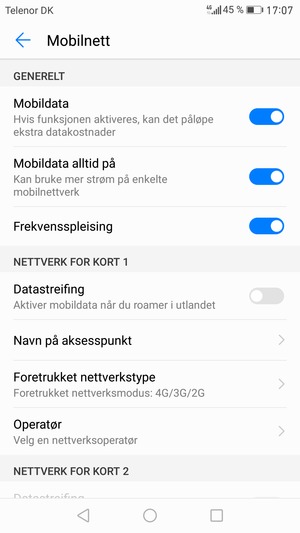 Bla til NETTVERK FOR KORT 1 eller NETTVERK FOR KORT 2 og velg Navn på aksesspunkt