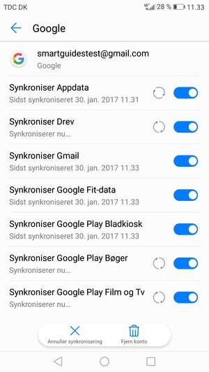 Dine oplysninger vil blive synkroniseret