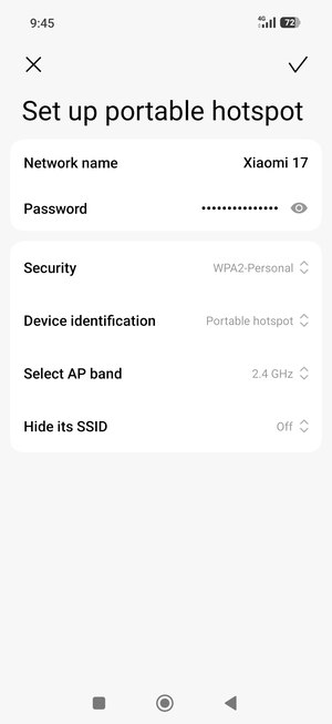 Enter a Wi-Fi hotspot password of at least 8 characters and select OK