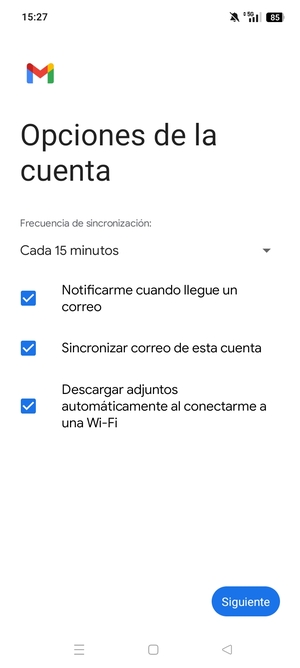 Déle a su cuenta un nombre y seleccione Siguente