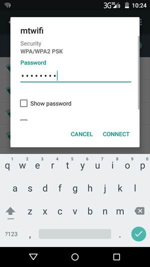 Enter the Wi-Fi password and select CONNECT