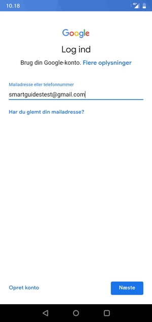 Indtast din Gmail adresse og vælg Næste