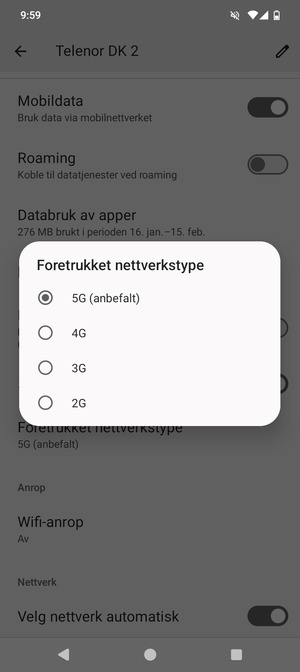 Velg ønsket alternativ