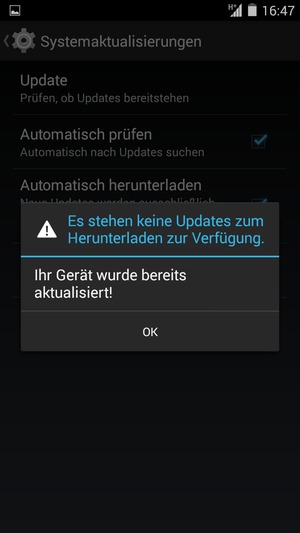 Falls Ihr Handy aktualisiert ist, wählen Sie OK