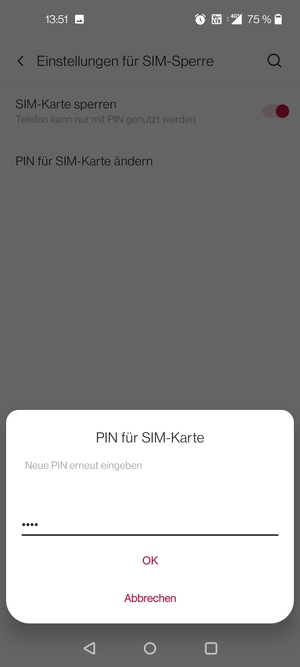 Bestätigen Sie Ihre neue SIM PIN und wählen Sie OK