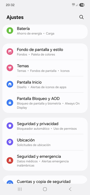 Desplácese y seleccione Seguridad y privacidad