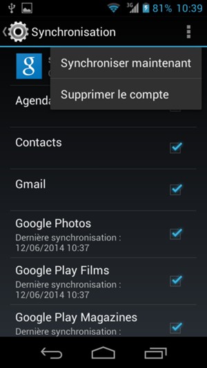 Sélectionnez le bouton du Menu puis Synchroniser maintenant