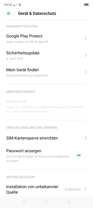 Scrollen Sie und wählen Sie SIM-Kartensperre einrichten