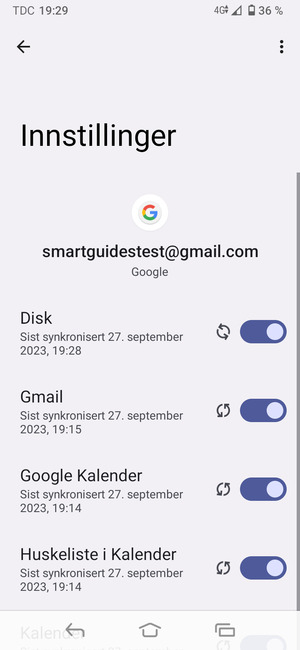 Din informasjon blir synkronisert