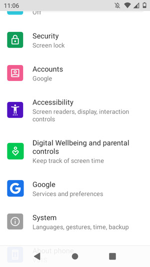 Scroll to and select Security