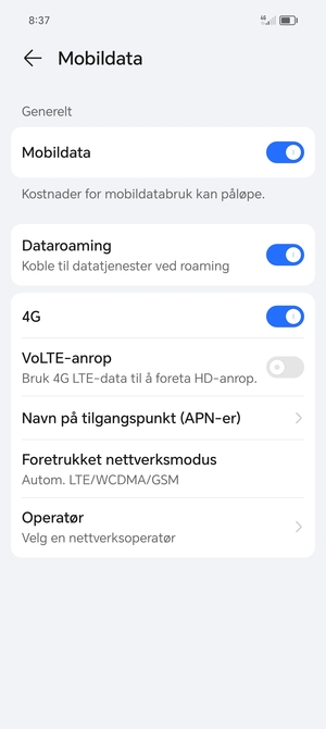 Slå Dataroaming på eller av