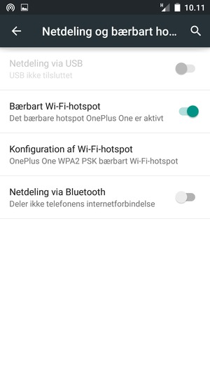 Din telefon er nu sat op til brug som modem
