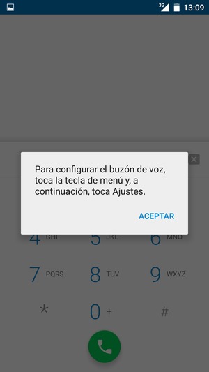 Si el correo de voz no está configurado, seleccione ACEPTAR