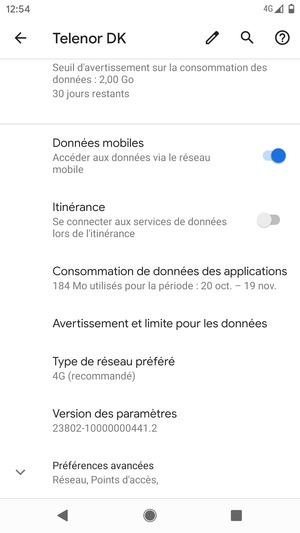Sélectionnez Type de réseau préféré