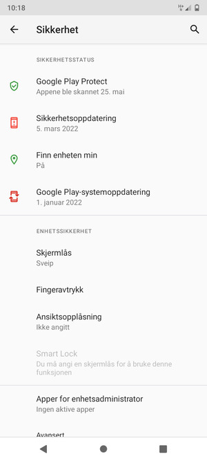 For å aktivere skjermlåsen, gå til Sikkerhet-menyen og velg Skjermlås