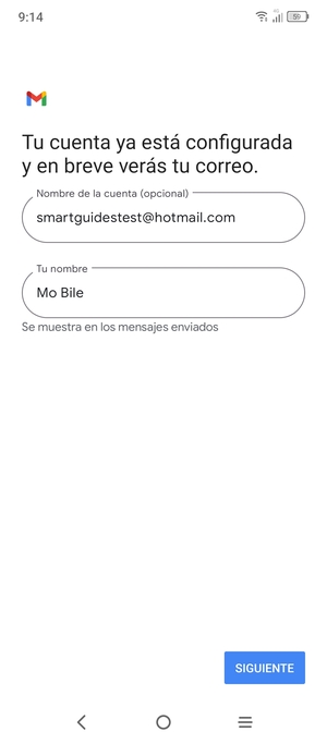 Déle a su cuenta un nombre y escriba su nombre. Seleccione SIGUIENTE
