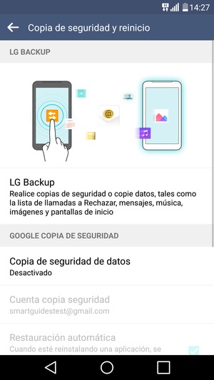 Seleccione Copia de seguridad de datos