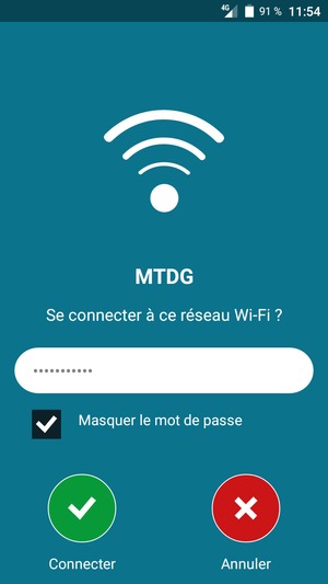 Saisissez le mot de passe du Wi-Fi et sélectionnez Connecter
