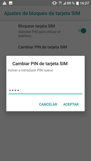Confirme su nuevo PIN de tarjeta SIM y seleccione ACEPTAR