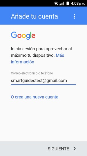 Introduzca su dirección de Gmail y seleccione SIGUIENTE