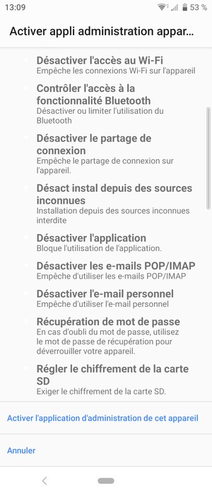 Faites défiler vers le bas et sélectionnez Activer l'application d'administration de cet appareil