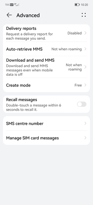 Select SMS centre number