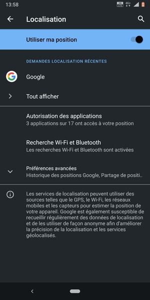 Désactiver le Utiliser ma position