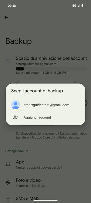 Seleziona il tuo account di backup