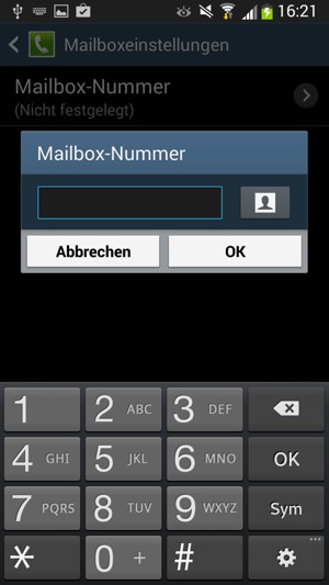 Geben Sie die Mailbox-Nummer ein und wählen Sie OK