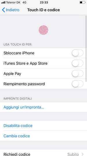 Seleziona Cambia codice