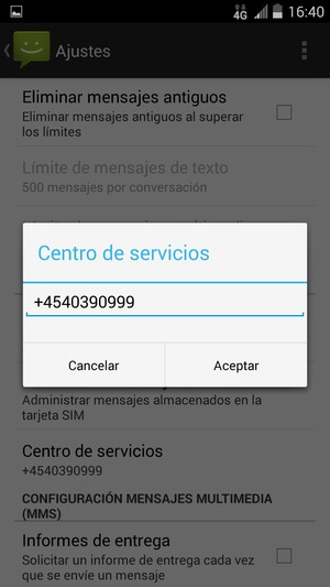 Introduzca el número de Centro de servicios y seleccione Aceptar