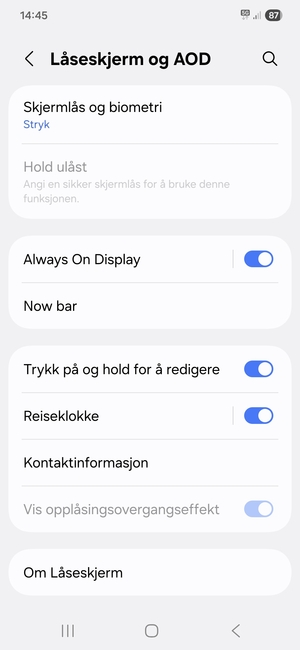 Velg Skjermlås og biometri
