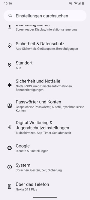 Scrollen Sie und wählen Sie Sicherheit & Datenshutz