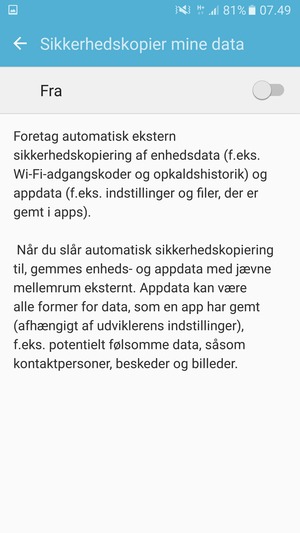 Aktiver Sikkerhedskopiér mine data