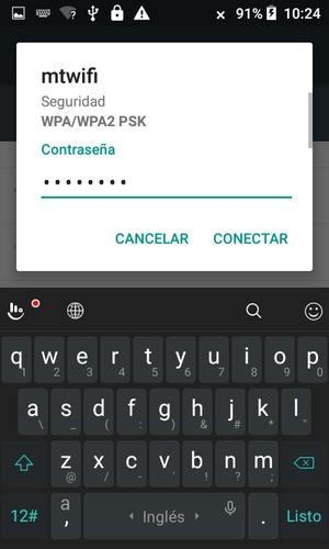 Introduzca la contraseña de Wi-Fi y seleccione CONECTAR