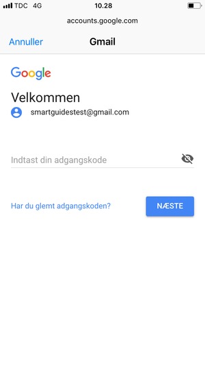 Indtast din adgangskode og vælg NÆSTE