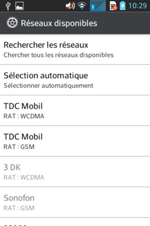Sélectionnez un opérateur réseau dans la liste