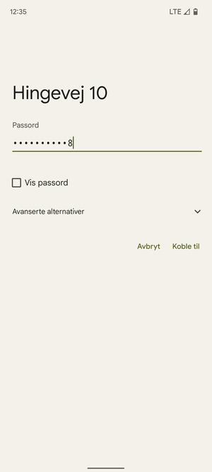 Skriv inn Wi-Fi-passord og velg Koble til