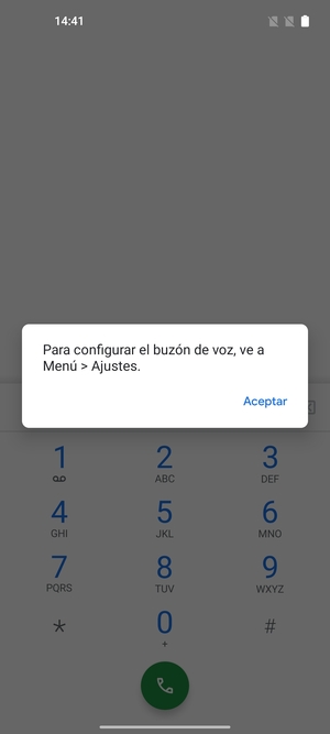 Si el correo de voz no está configurado, seleccione Aceptar