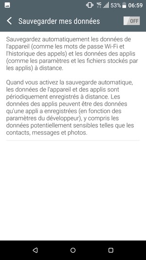 Activer le Sauvegarder mes données